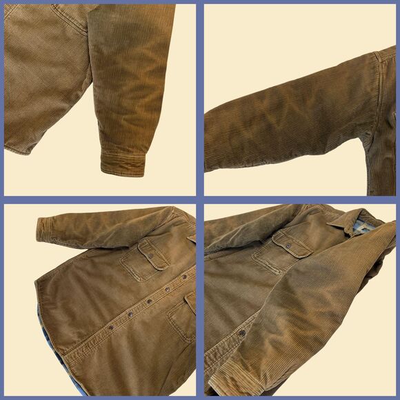 Corduroy 90s mens M jacket, vintage brown fleece-lined button down shacket - Picture 2 of 8